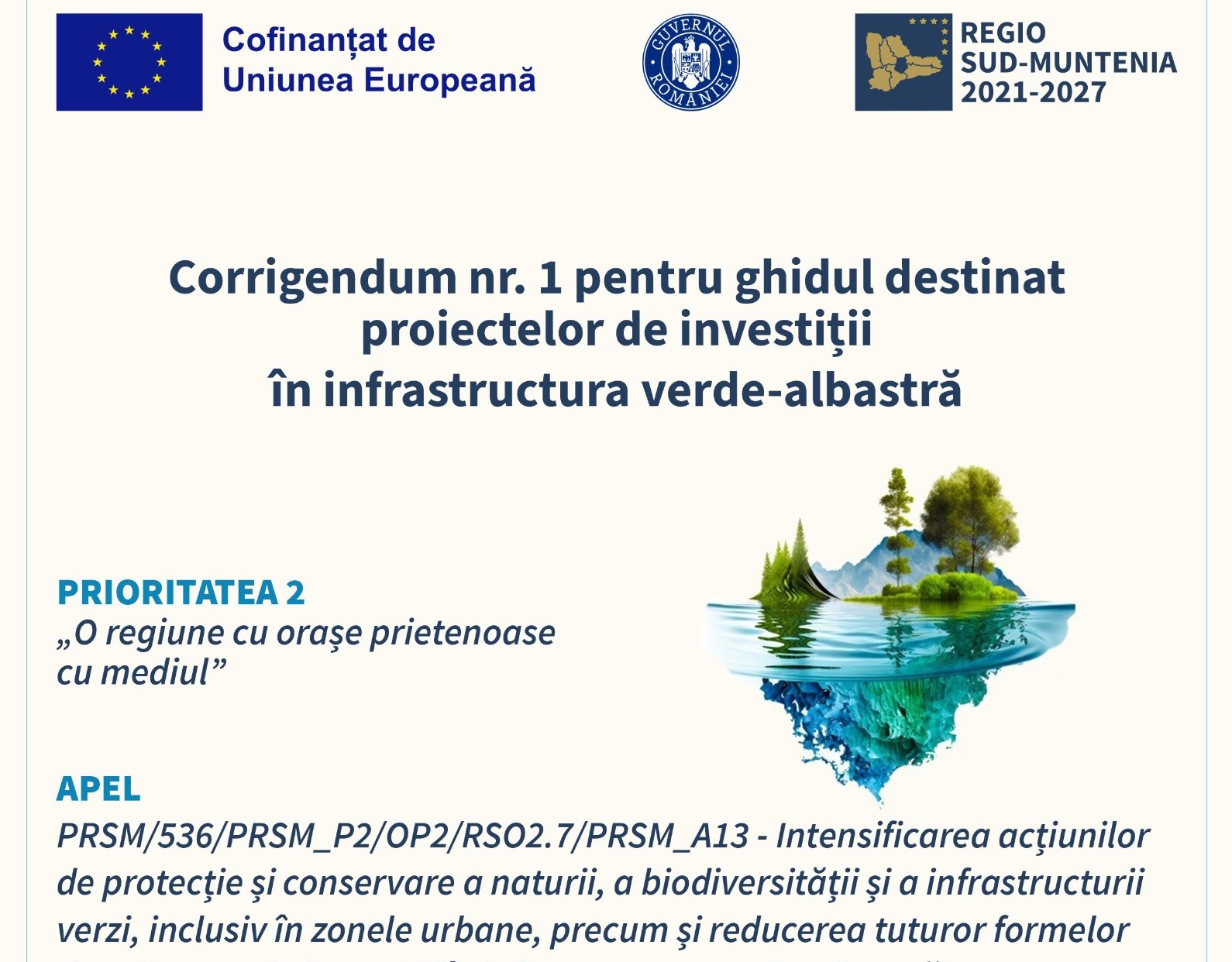 ADR Sud-Muntenia prelungește termenul limită pentru depunerea proiectelor de investiții în infrastructura verde-albastră